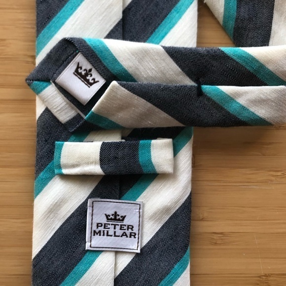 Peter Millar Silk Tie In Cream And Light Blue - Picture 1 of 8